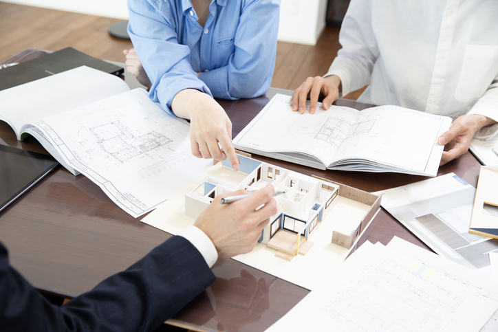 Housing sales meeting scene design drawing at hand no face